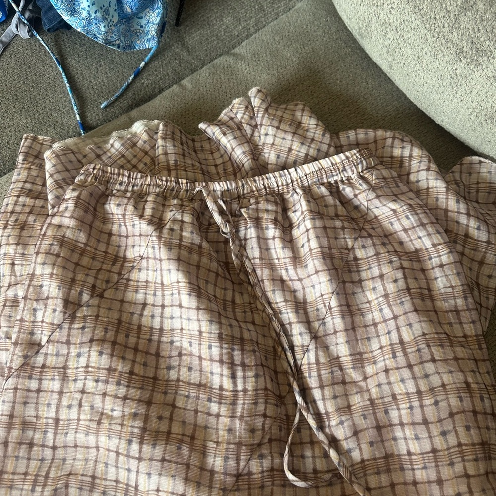 Plaid drawstring maxi skirt